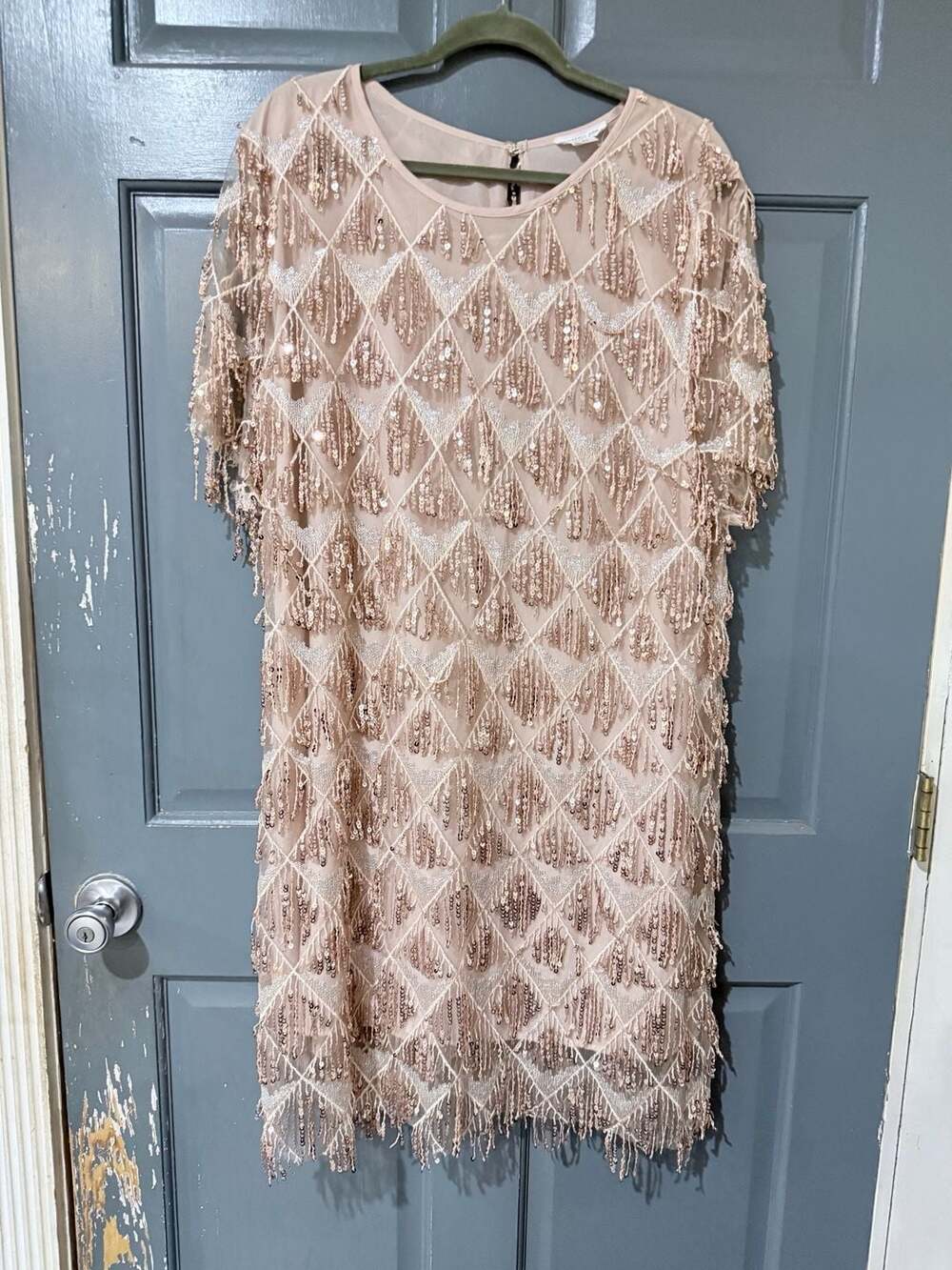 ChicSoul Beaded Fringe Sequin, 3X, Rose Gold, Party Dress,Art Deco Style